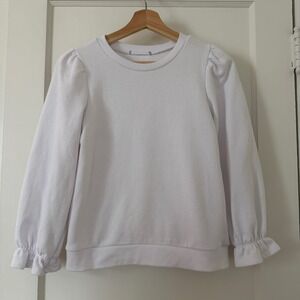 Tart White Puff Sleeve Sweatshirt Ruffle Cuff Crew Neck Sz Small: athleisure